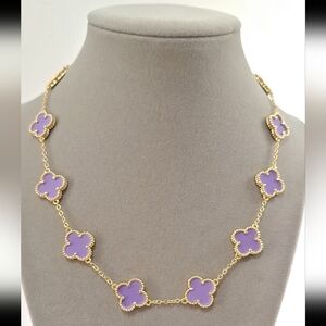Purple Enamel Multi Clovers necklace